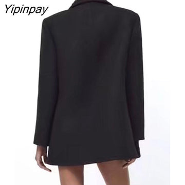 Yipinpay Women Winter Fashion Rivet Jacket Coat 2023 Vintage Long Sleeve Female Thick Warm Outerwear Double Breasted Chic Tops